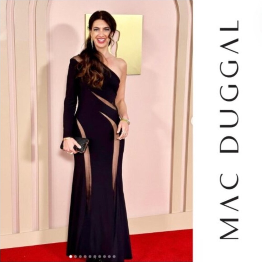 NWT Ieena for Mac Duggal Black Mesh Illusion Gown Size 10